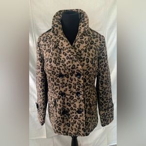 Leopard print faux fur pea coat